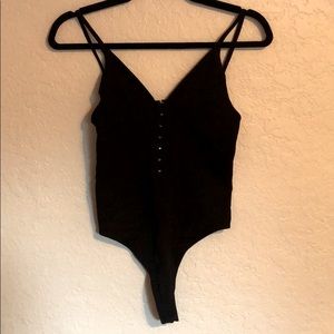Black clasp front bodysuit tank